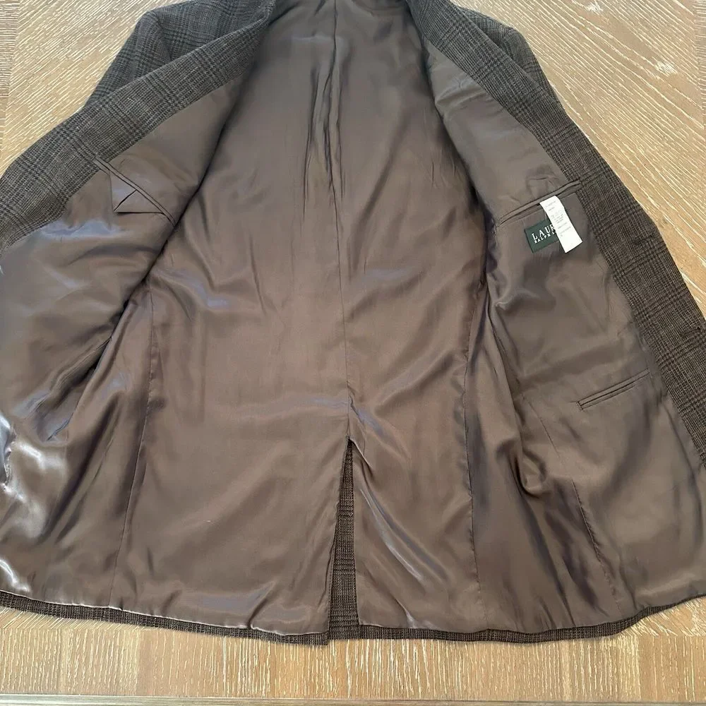 Lauren Ralph Lauren 42L BROWN 100% Wool Sport Coat Blazer Jacket Plaid EXCELLENT